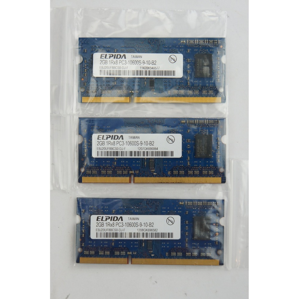Elpida 2GB DDR3 RAM Laptop SODIMM 3pc Lot PC3-10600S 1333MHz Used